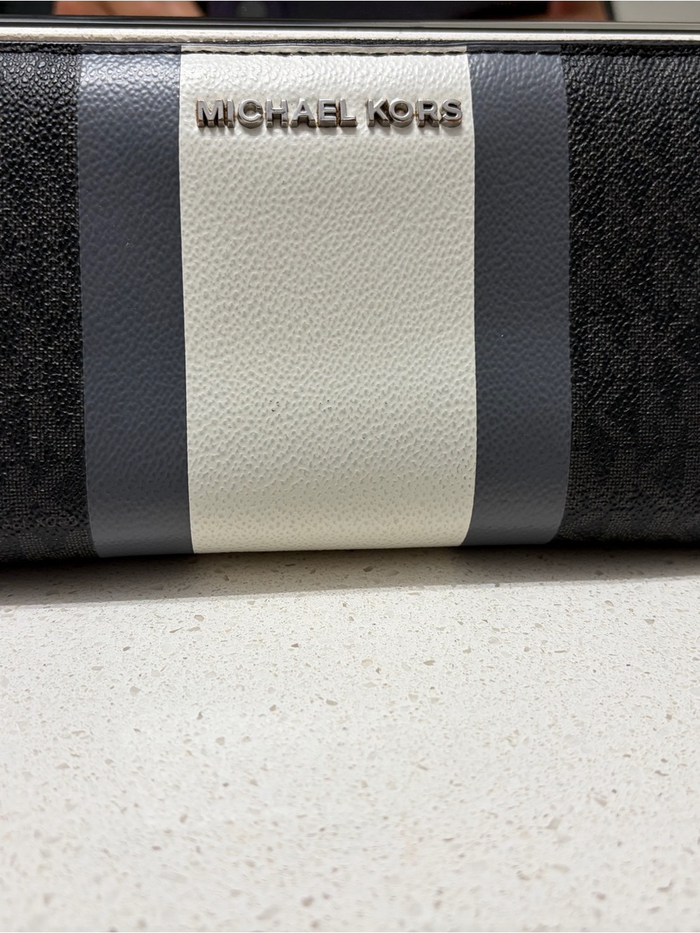 Michael Kors Men’s Leather Wallet in Black, White & Gray Stripes